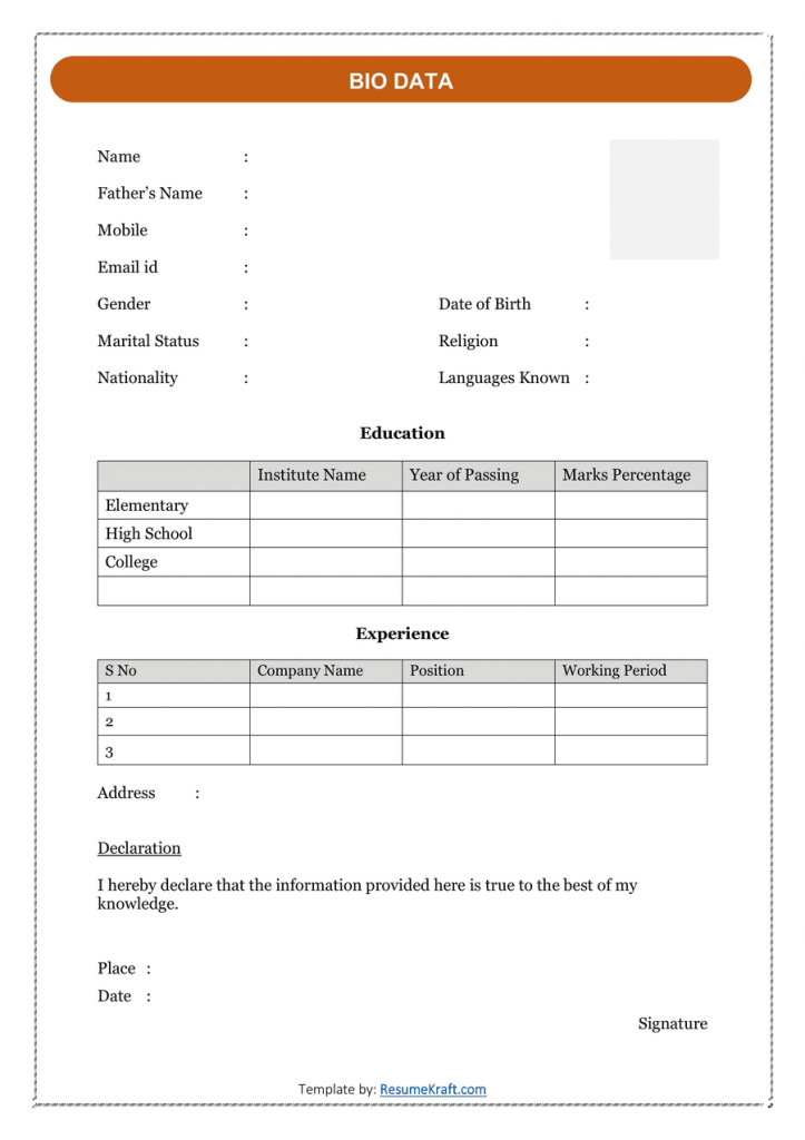 Biodata Form Editable