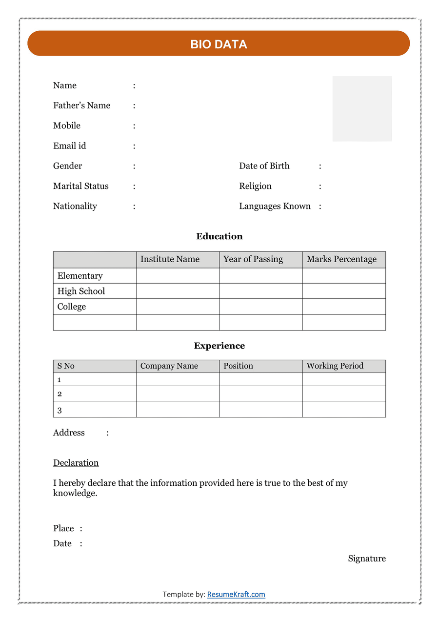 42+ Sample Bio Data Formats for Job PDF & Word Free Download 2025