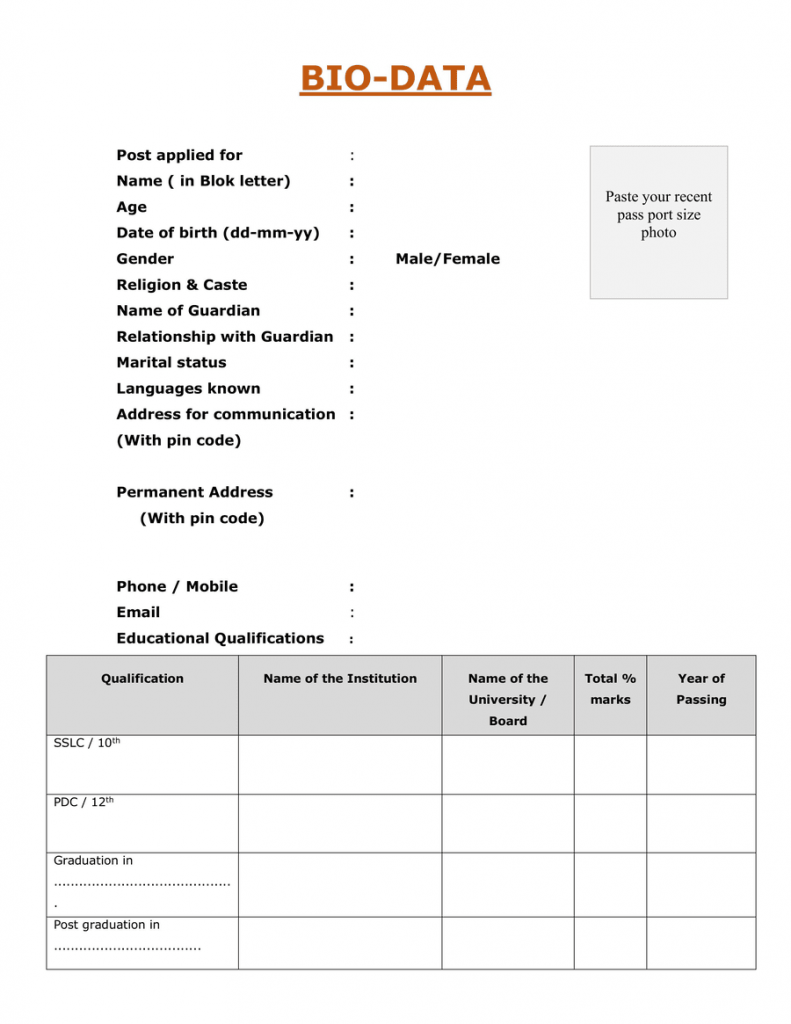 Biodata CV Full Form