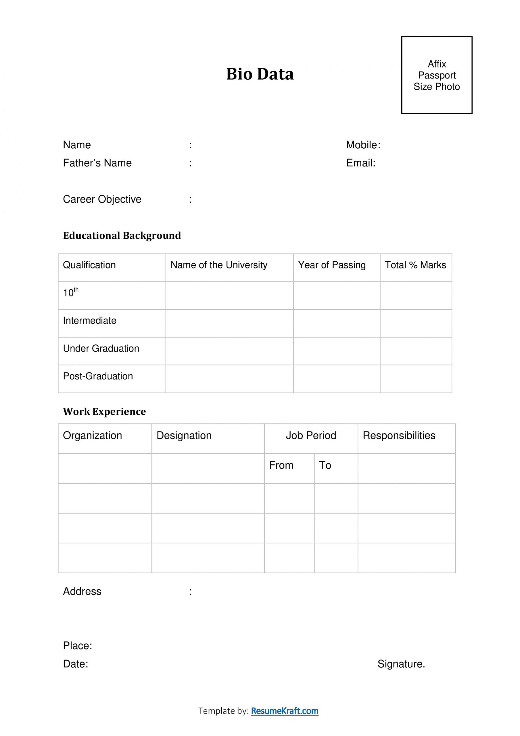 20 Sample Bio Data Formats For Job Pdf And Word Free Download 2024 7747