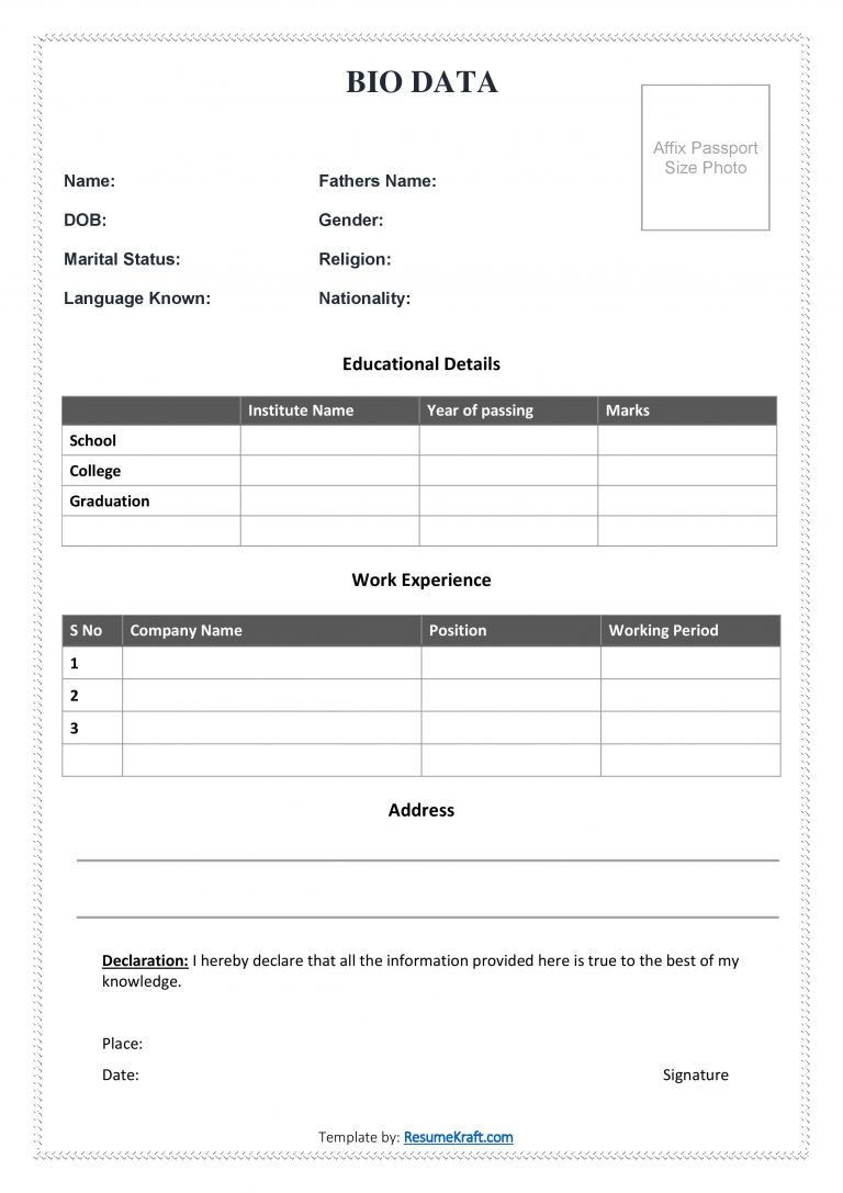 20+ Sample Bio Data Formats for Job PDF & Word Free Download 2024