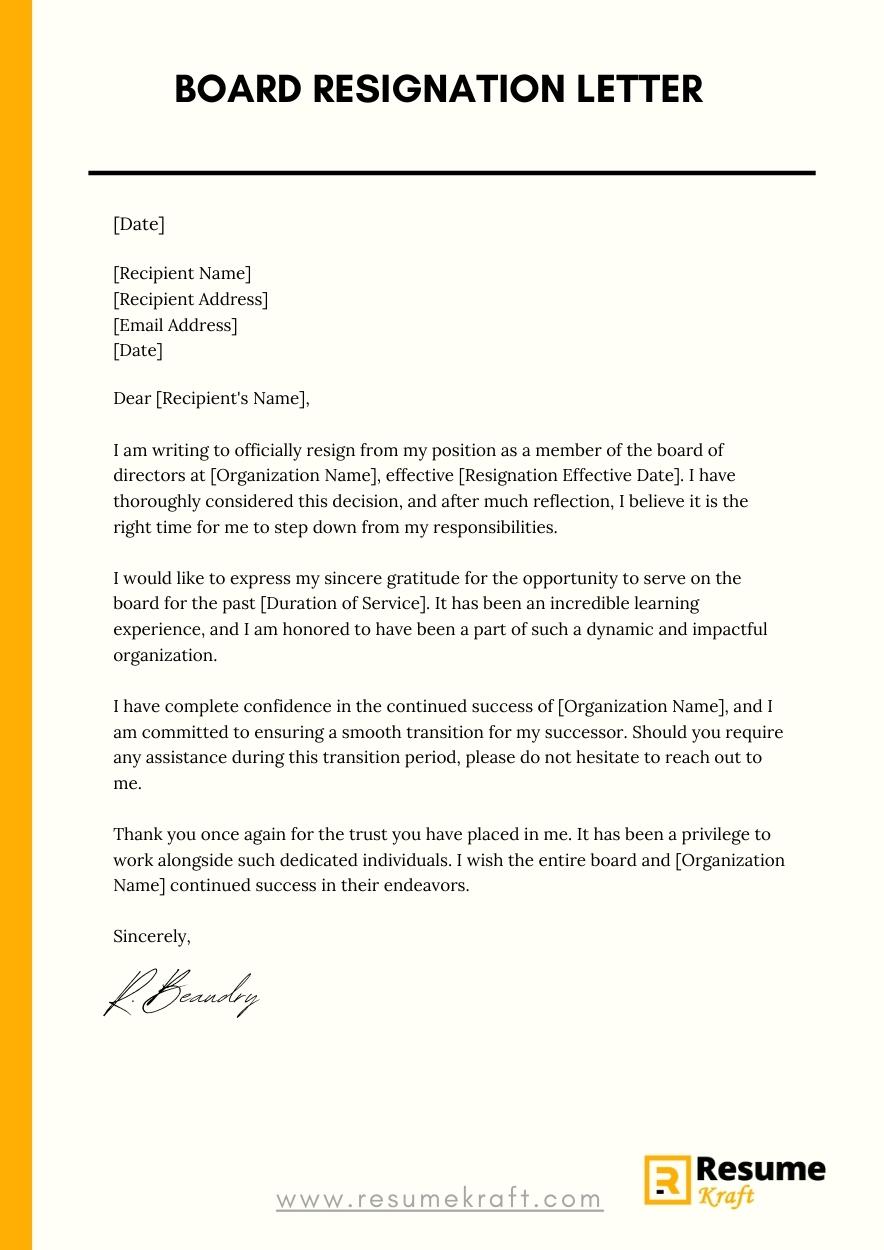 Board Resignation Letter 
