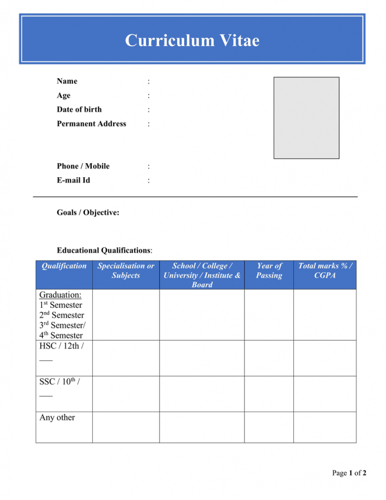 Bank Biodata Form Download Doc