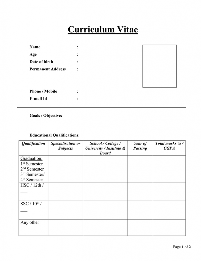 Employee Biodata Form Doc