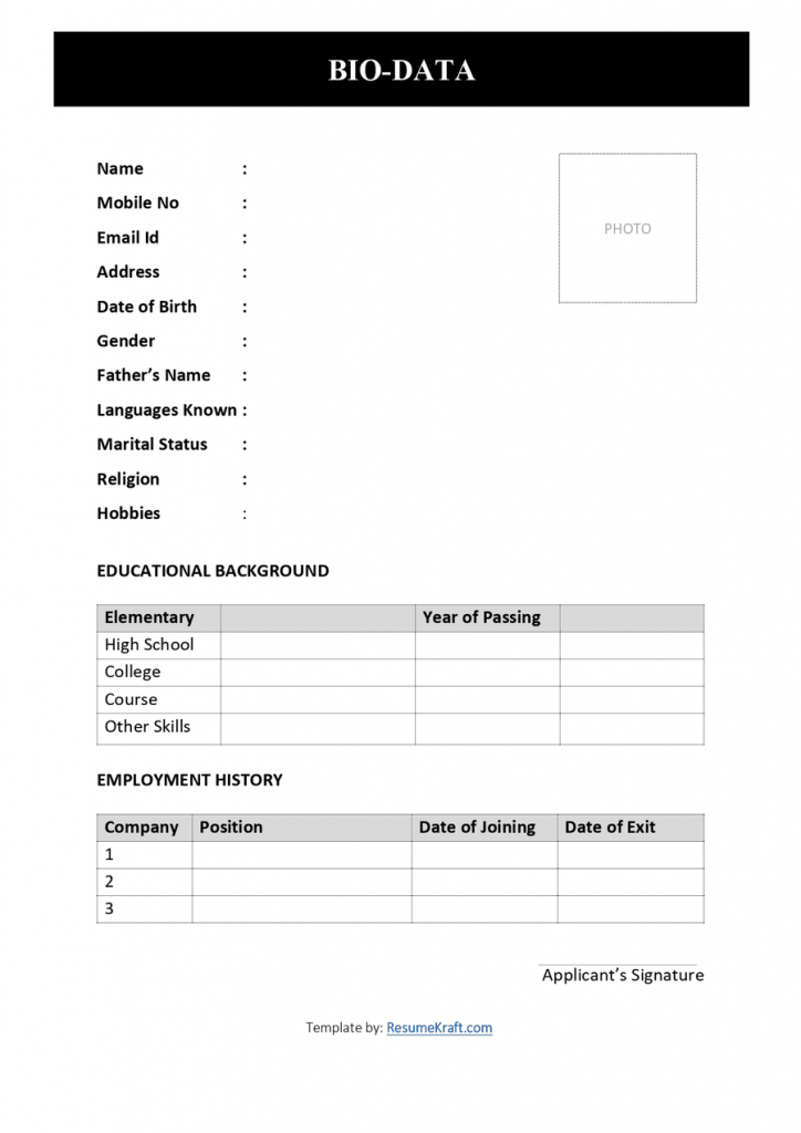 Biodata Form for Students