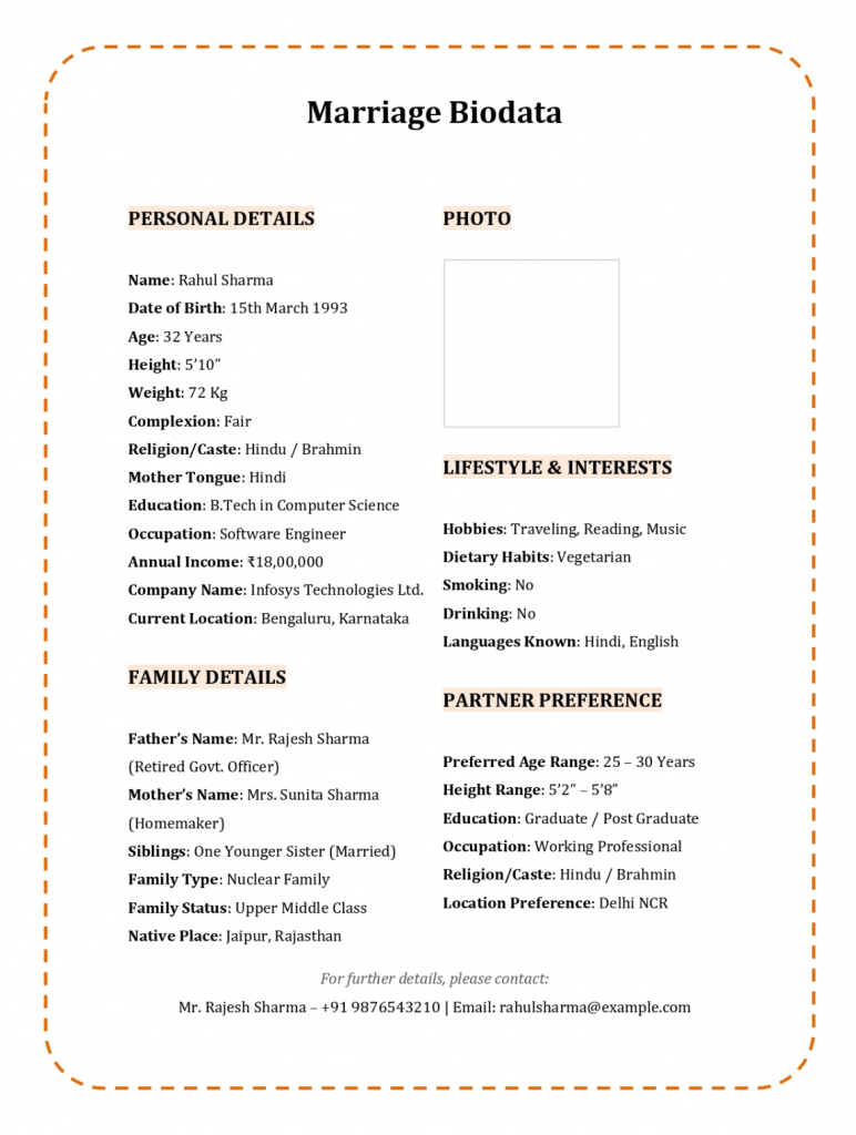 Marriage biodata format