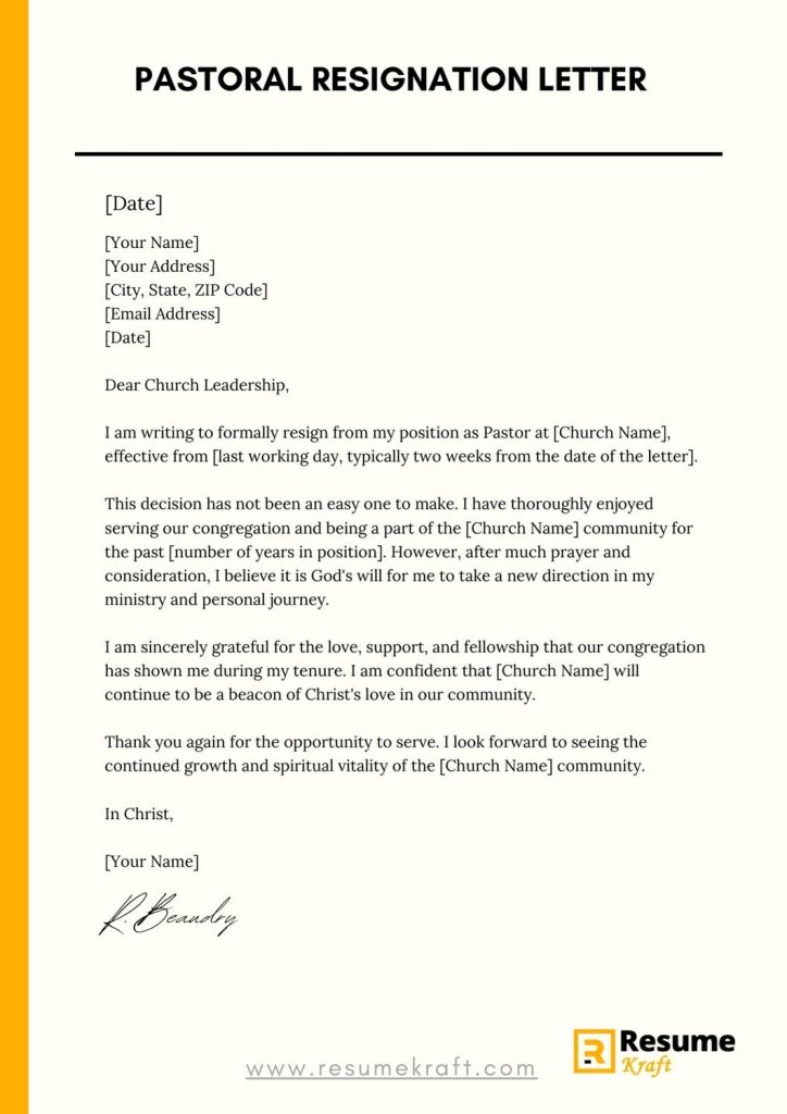 Pastoral Resignation Letter