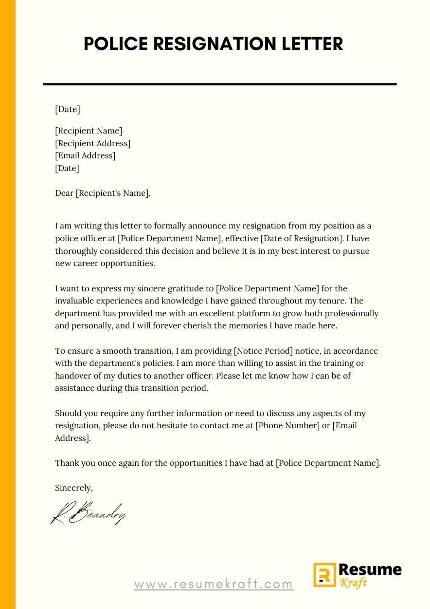 How To Write A Police Resignation Letter with Samples 2023 ResumeKraft