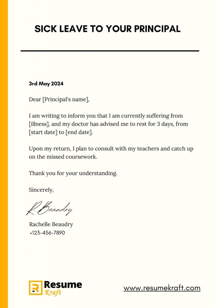 leave application letter for class 3