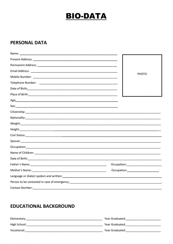 Blank biodata Form