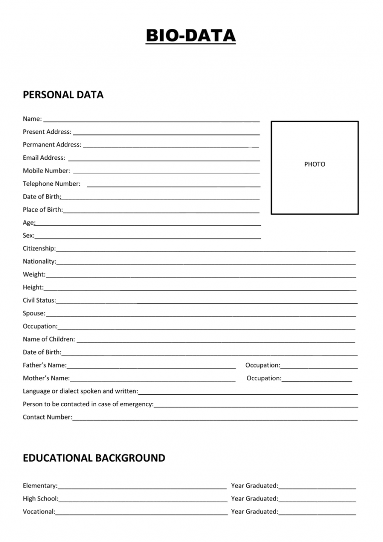 42+ Sample Bio Data Formats for Job PDF & Word Free Download 2025