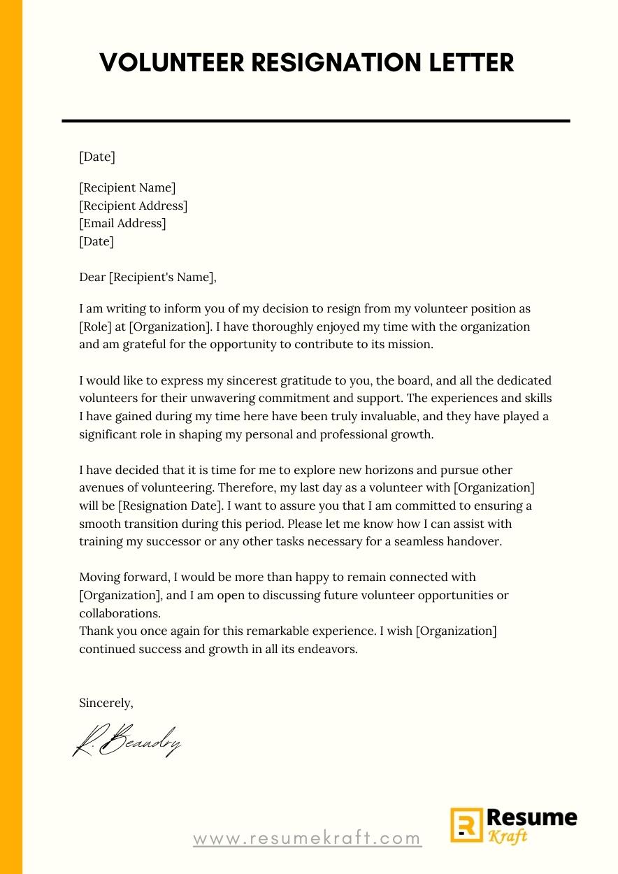 16+ Volunteer Resign Letter - DeclinKinsey