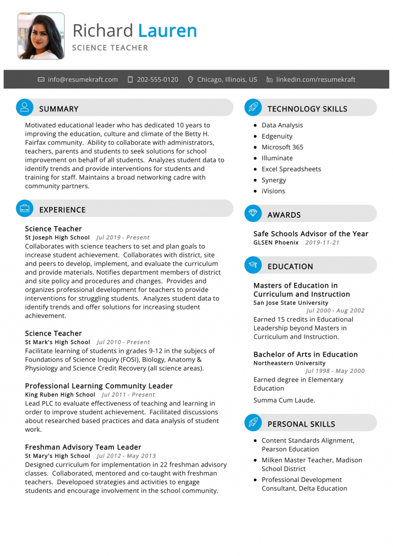 Teacher Resume Format: A Guide for Fresher and Experienced Teachers ...