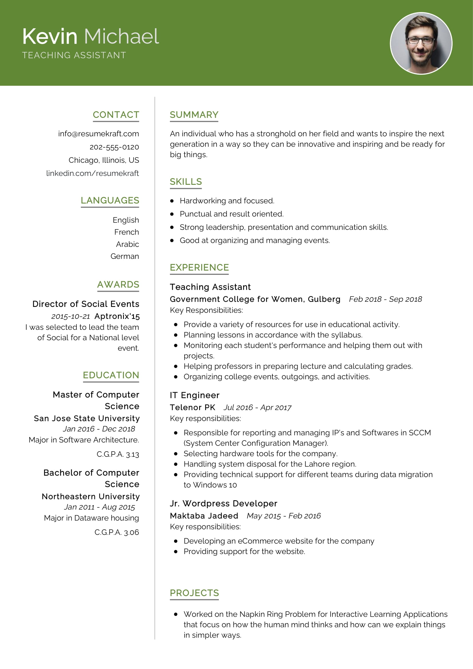 resume format for teacher job interview