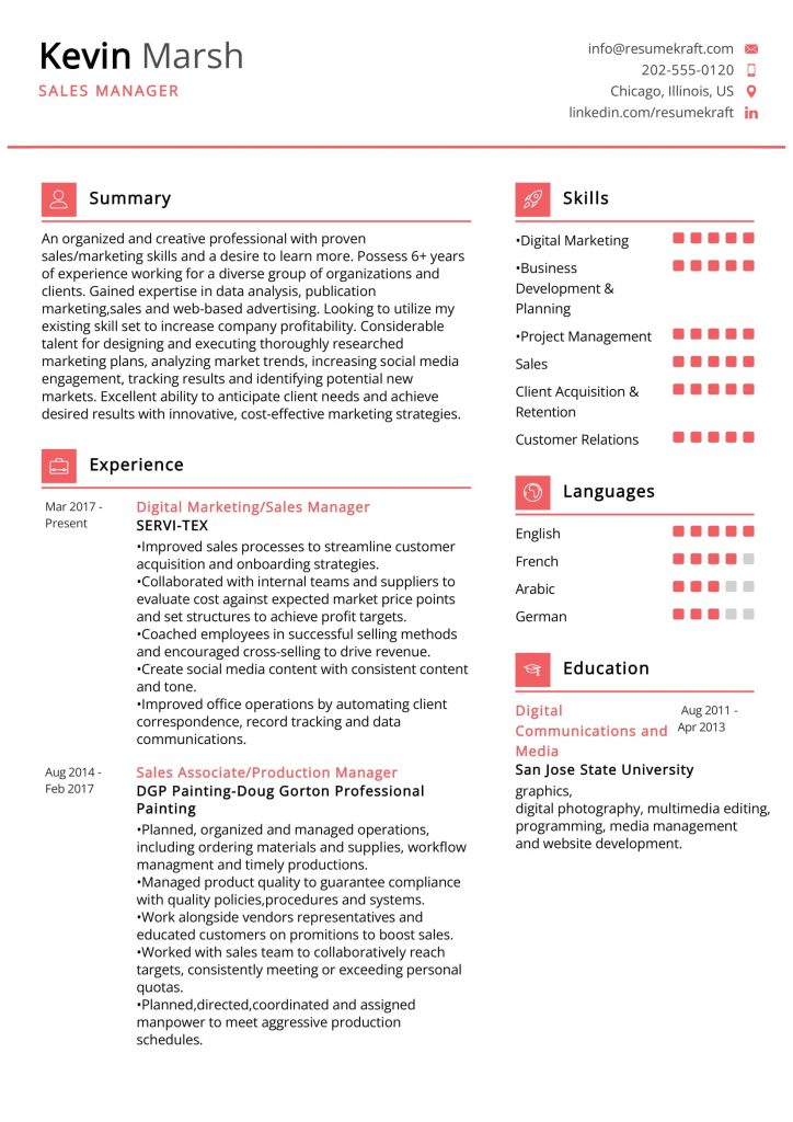 resume samples for canada