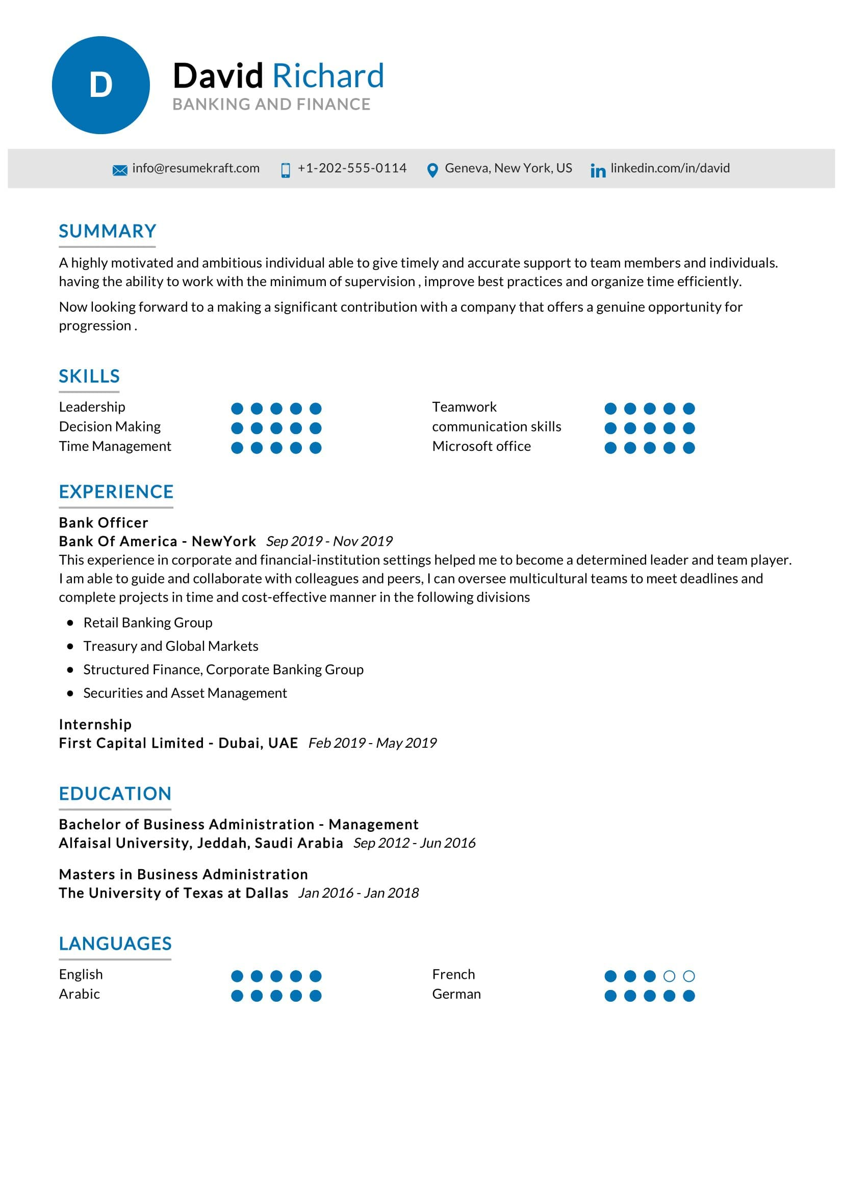 how to create resume for bank job