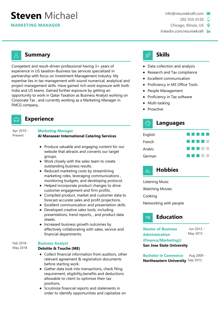 sample resume in canada format