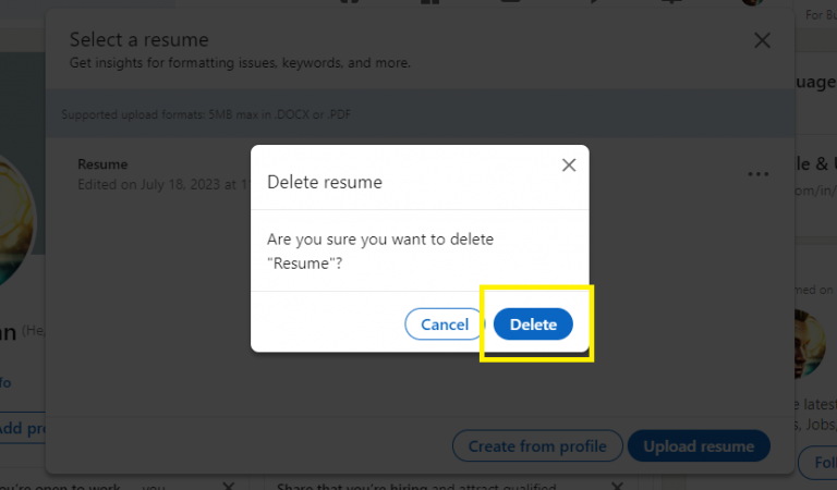 how to delete cover letter in linkedin