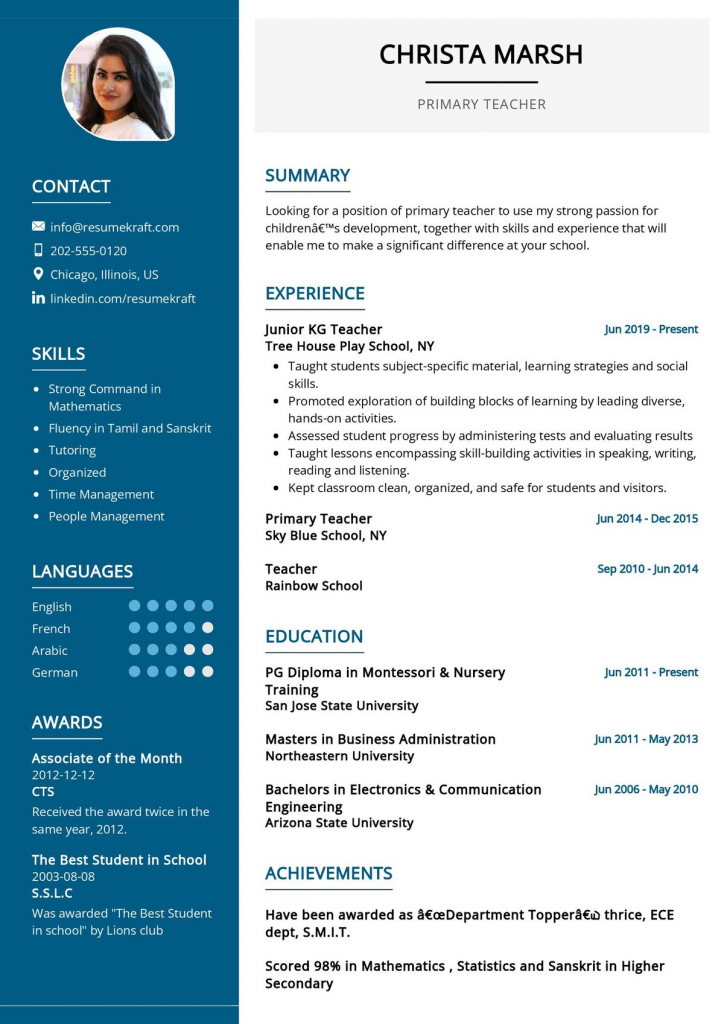 Teacher Resume Format A Guide For Fresher And Experienced Teachers 