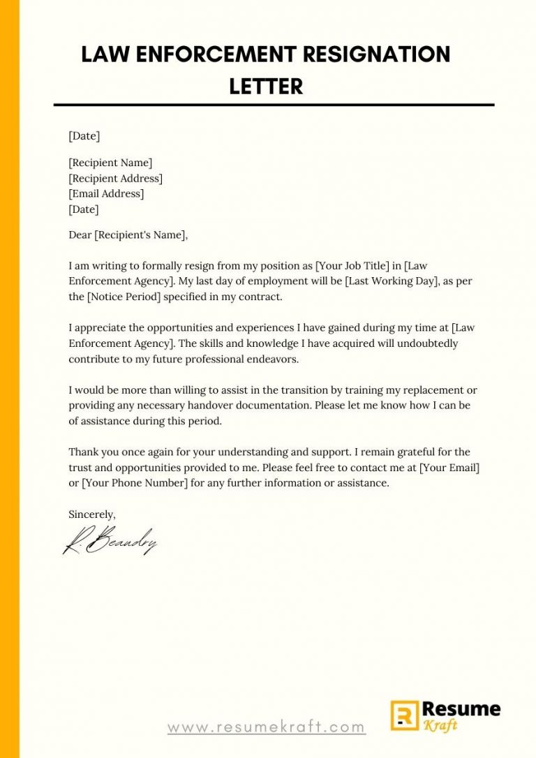 How To Write A Law Enforcement Resignation Letter With Samples 2023   Law Enforcement Resignation Letter 768x1086 