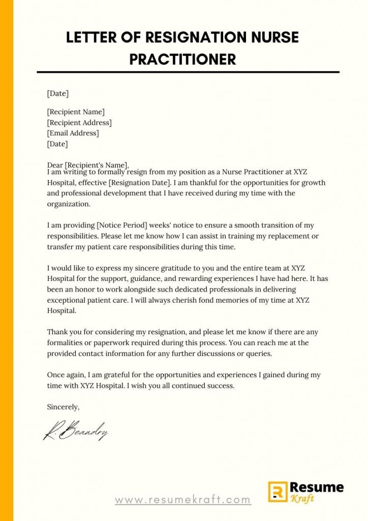 Nurse Practitioner Resignation Letter With Samples 2023 ResumeKraft