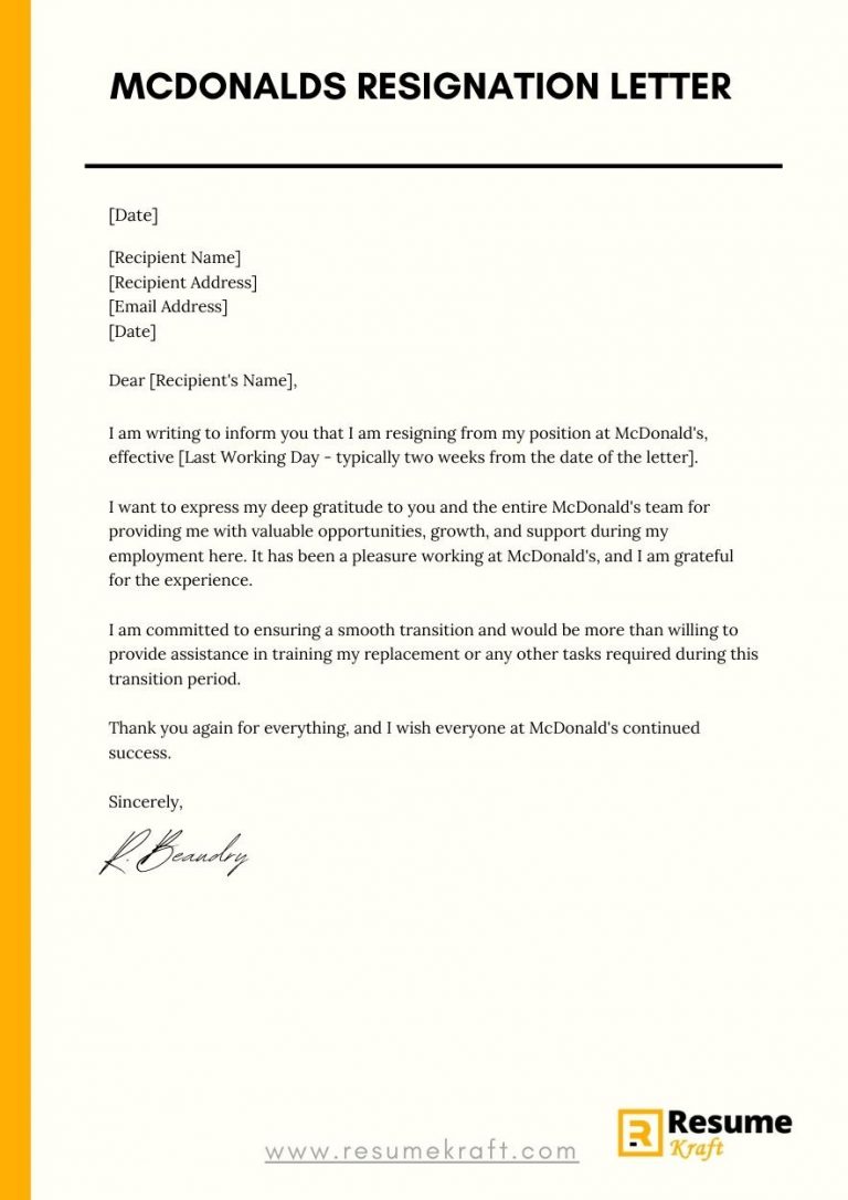 Resignation Letter Sample Mcdonalds Crew Letter Templ - vrogue.co