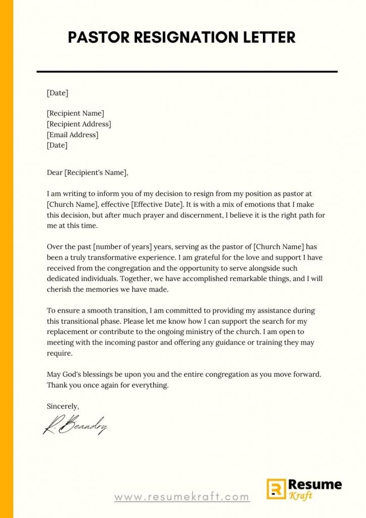 How To Write A Pastor Resignation Letter With Samples 2023   Pastor Resignation Letter 724x1024 