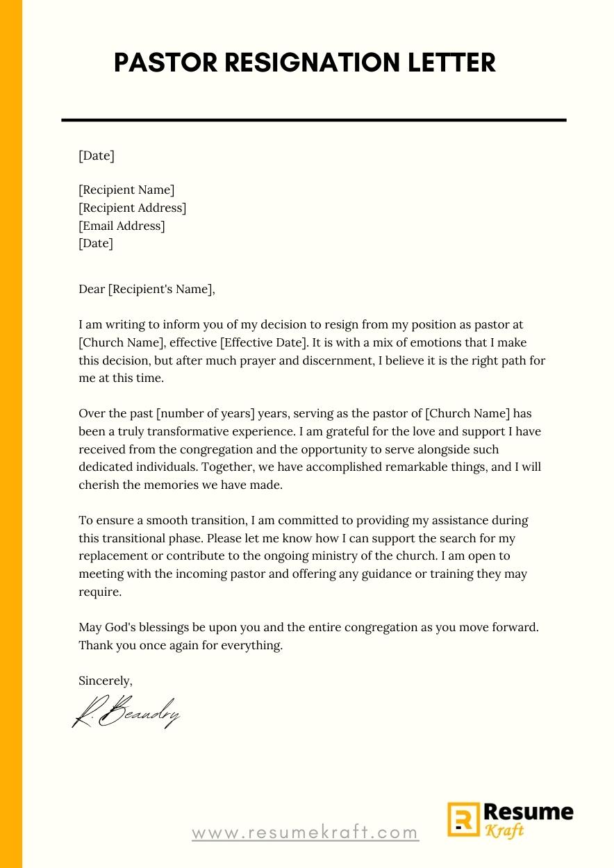 How To Write a Pastor Resignation Letter (With Samples) 2023 ...