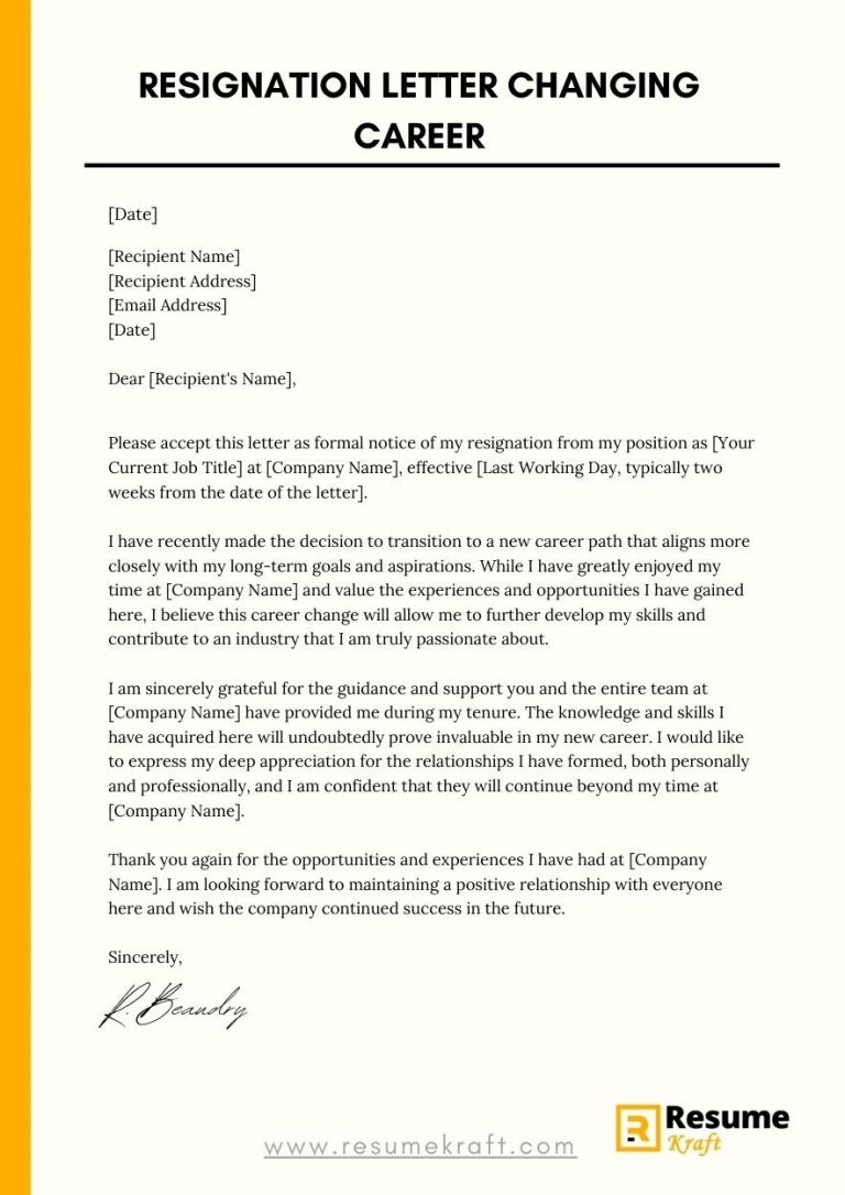 Resignation Letter When Changing Careers With Samples 2023 ResumeKraft