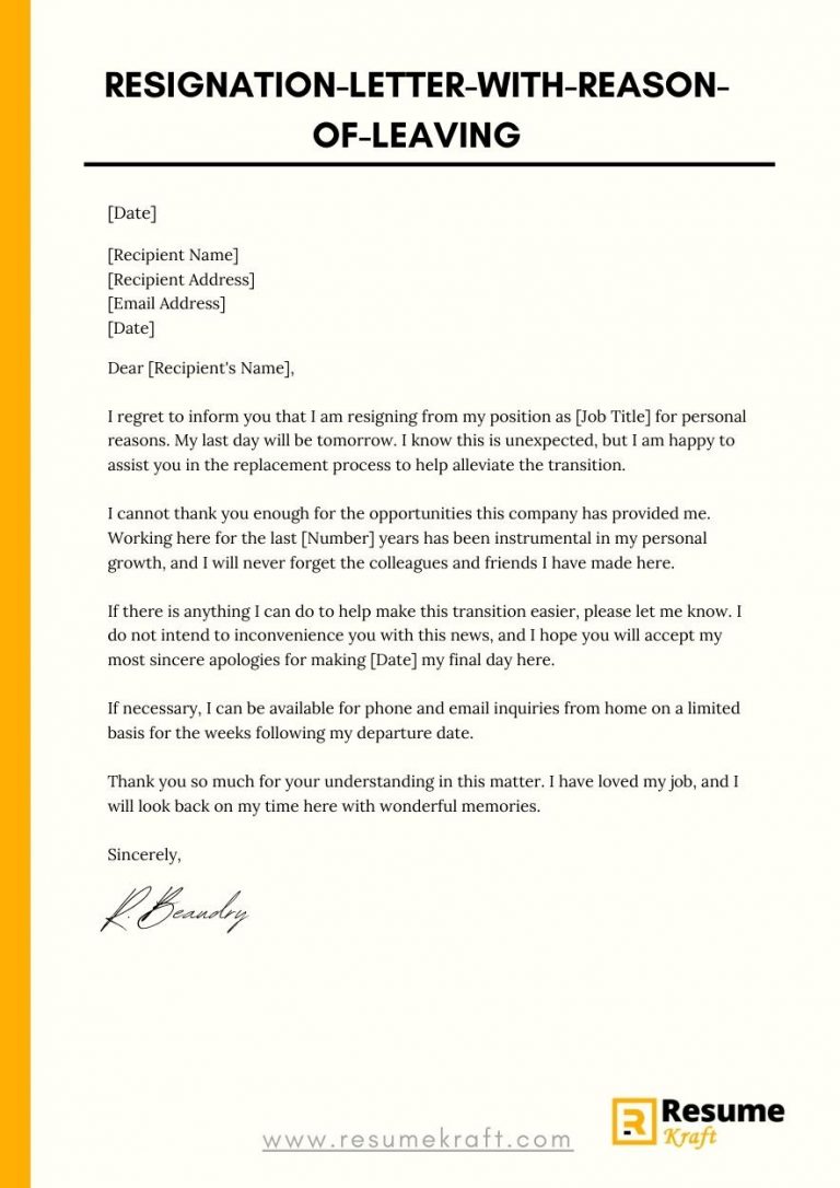 Top 26 Resignation Letter Examples With And Without A Reason 2023 Resumekraft 6045