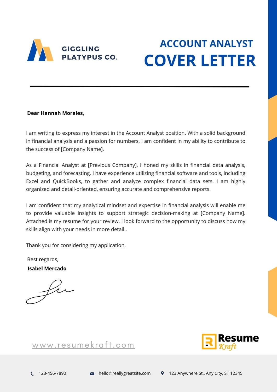 Account Analyst Cover Letter