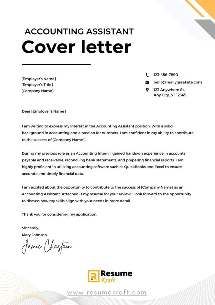 cover letter for resume accounting assistant