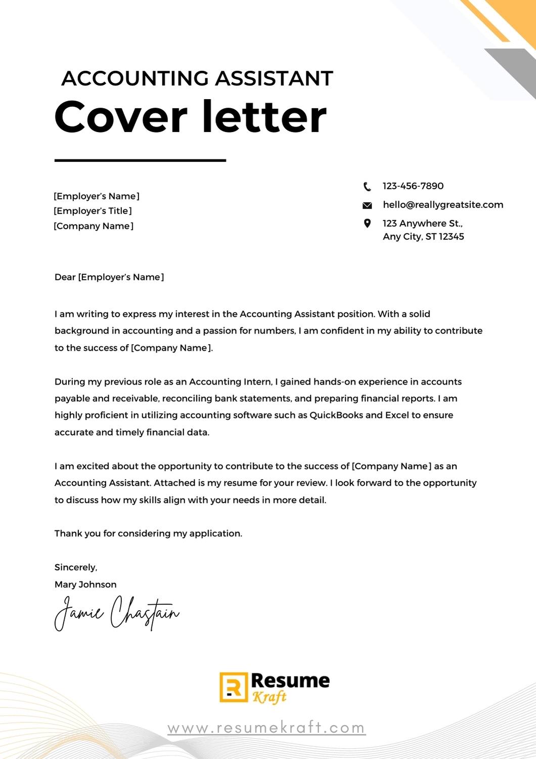 sample cover letter for accounting assistant with no experience