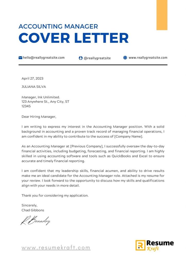 accounting supervisor cover letter example