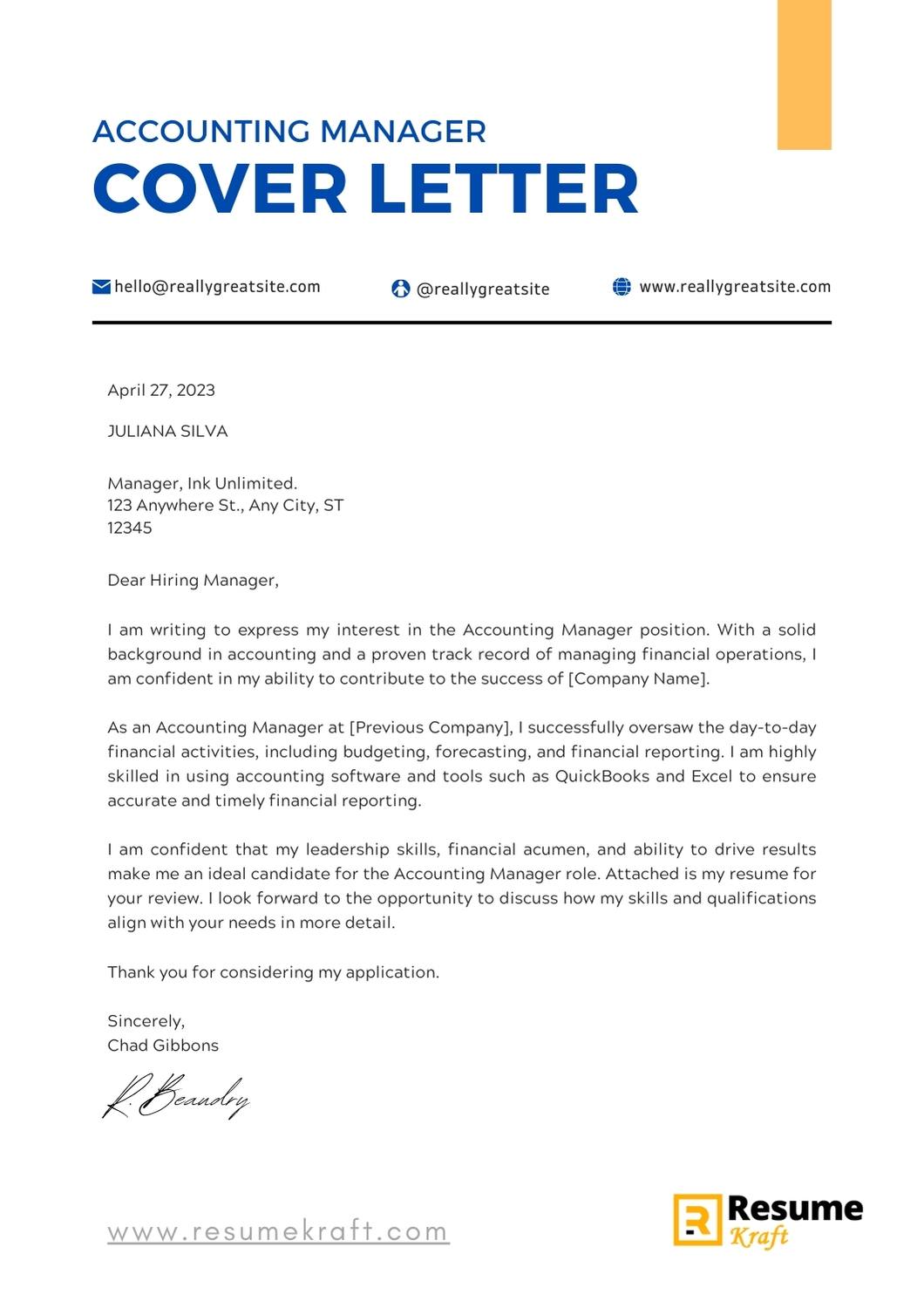 5+ Accounting Manager Cover Letter Examples 2023 - ResumeKraft