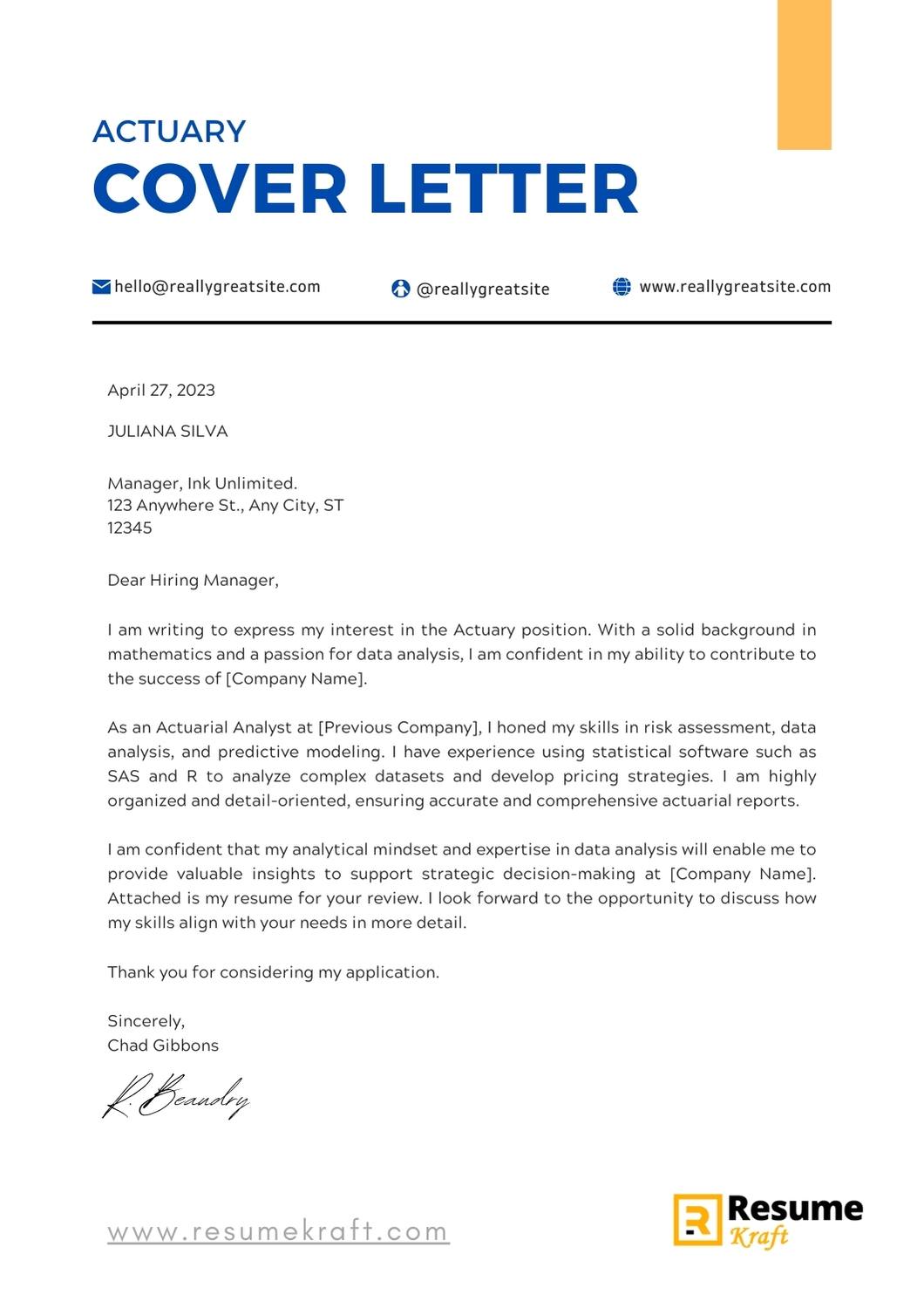 actuary cover letter sample