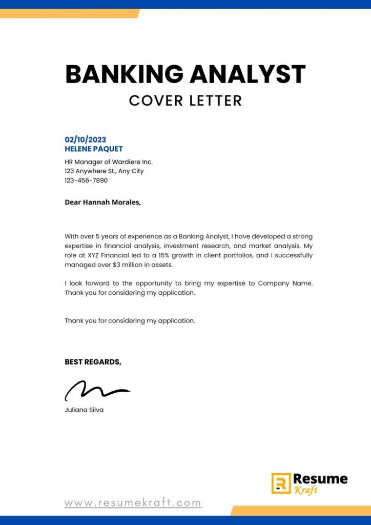 bank analyst cover letter