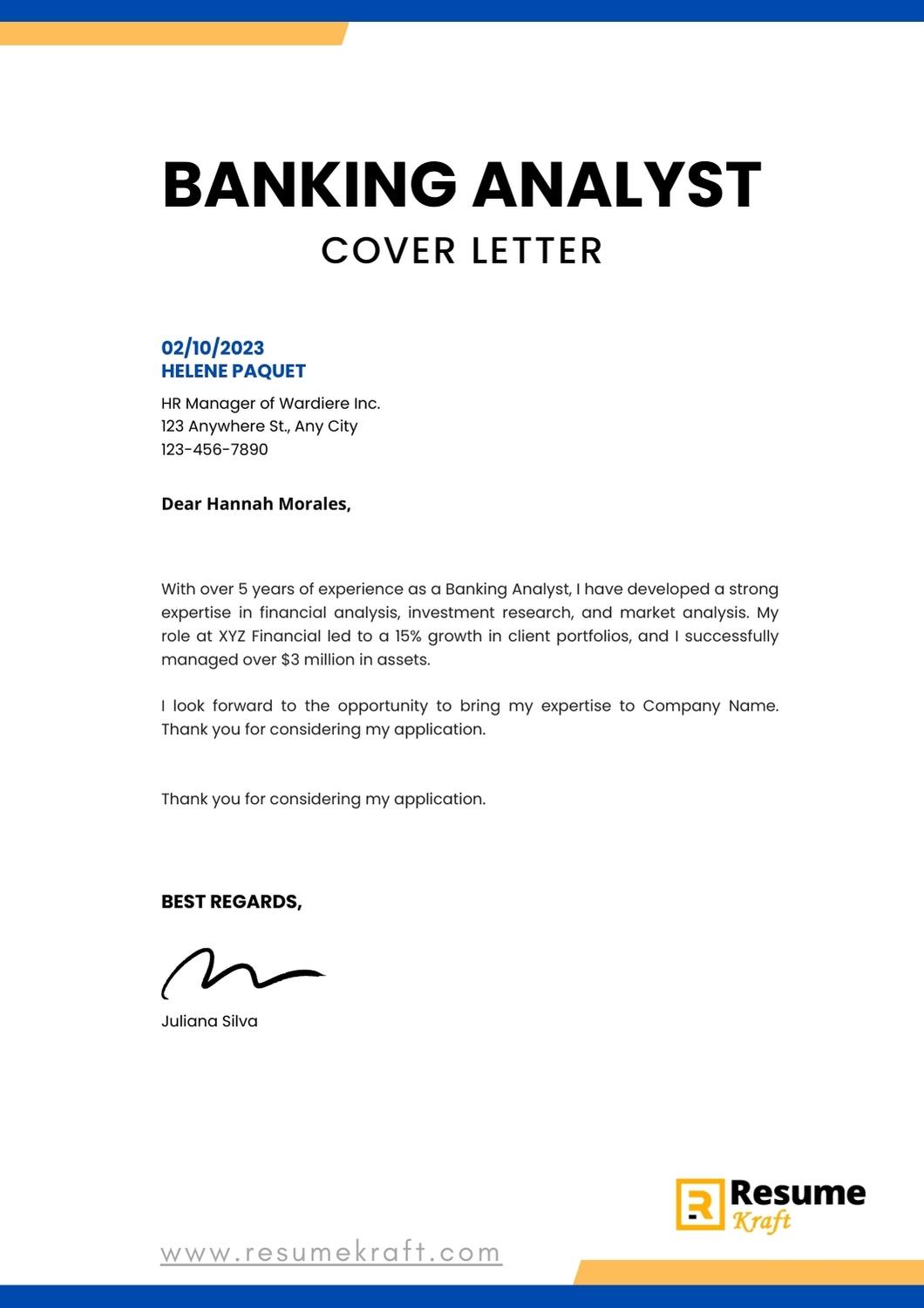 cover letter banking examples