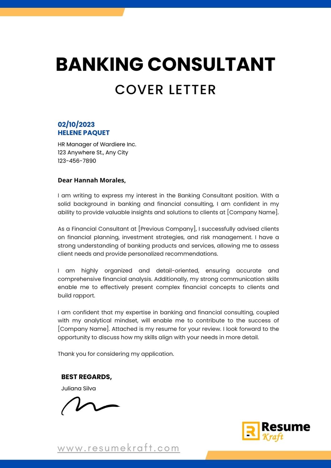 banking consultant cover letter
