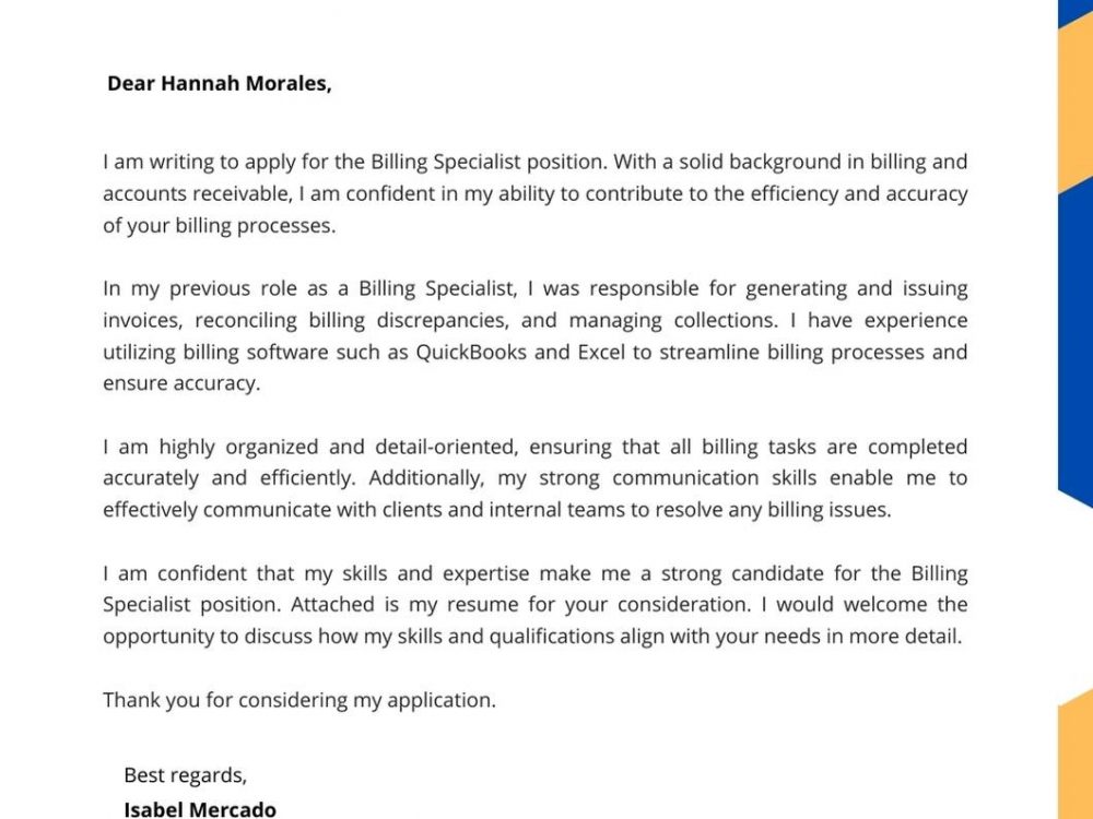 Billing Specialist cover letter