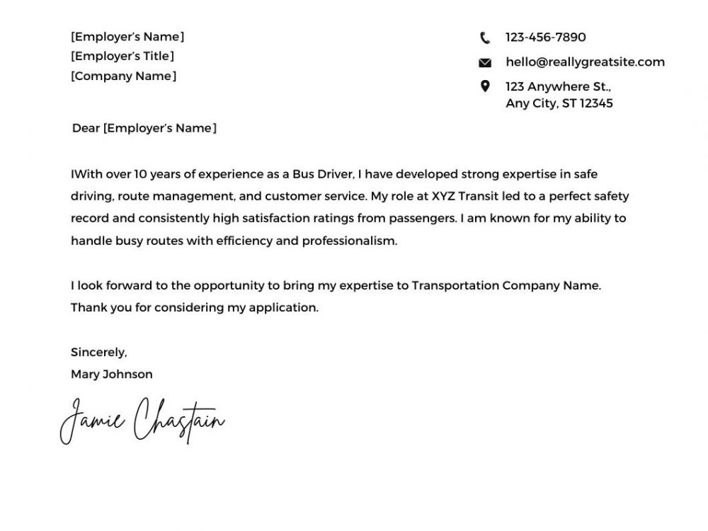 Bus Driver Cover Letter
