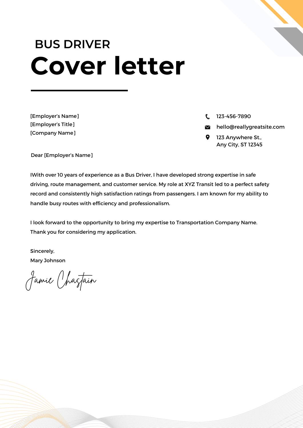 sample cover letter for bus driver no experience