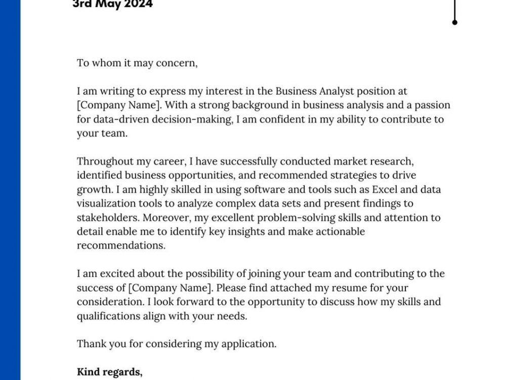 Business Analyst Cover Letter