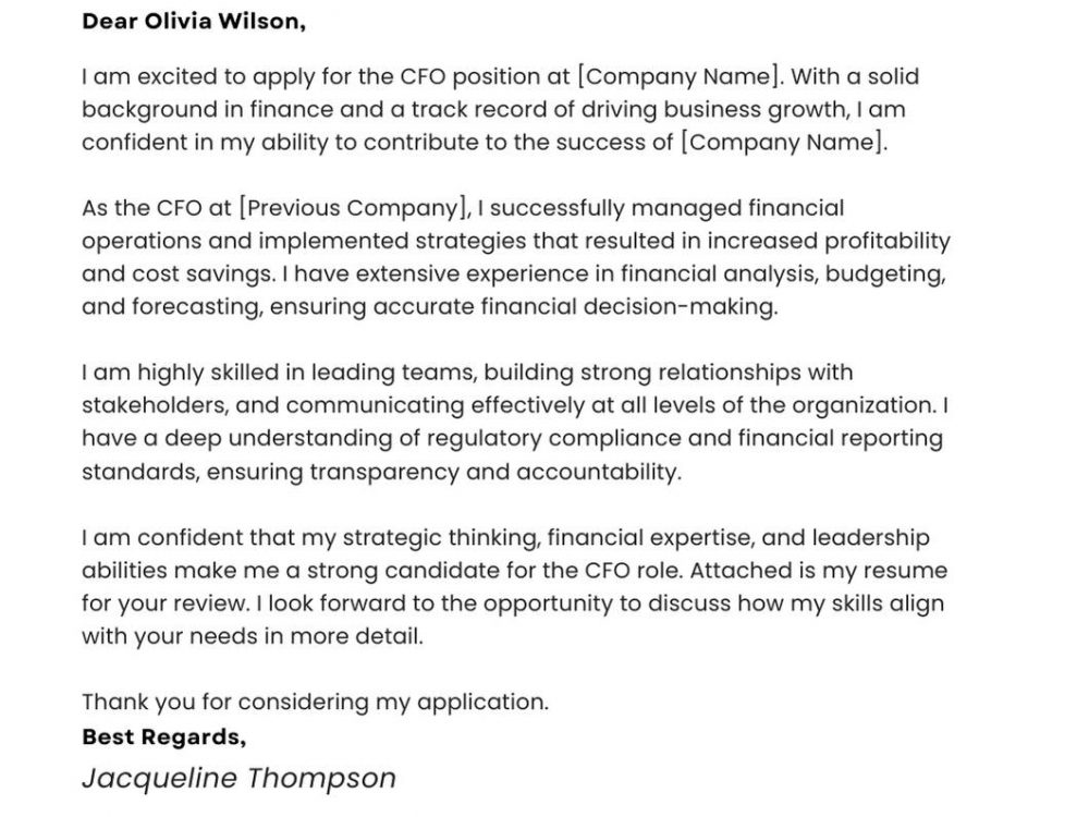 CFO Cover Letter