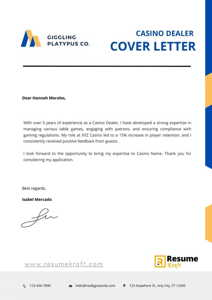 cover letter for casino supervisor