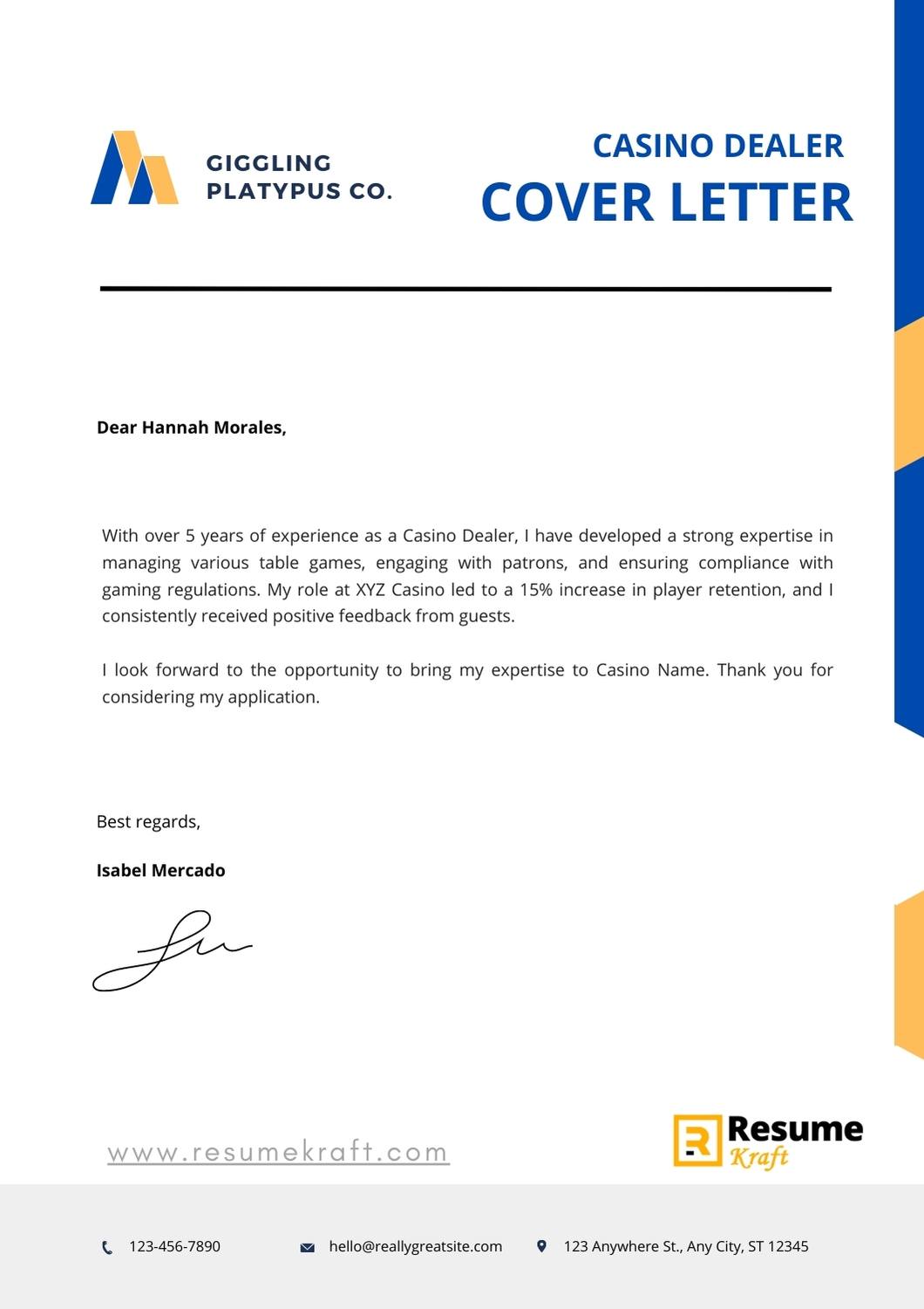 5 Casino Dealer Cover Letter Examples And Templates In 2024 ResumeKraft   Casino Dealer Cover Letter 