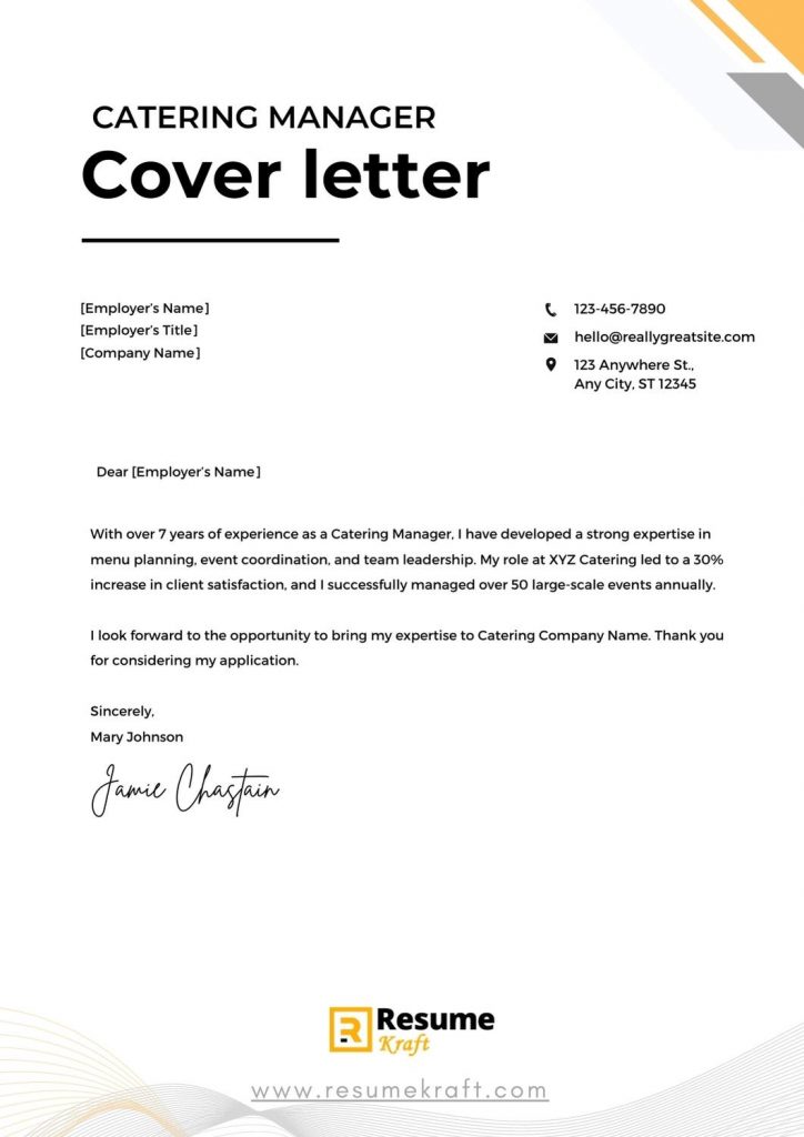 cover letter for catering manager position