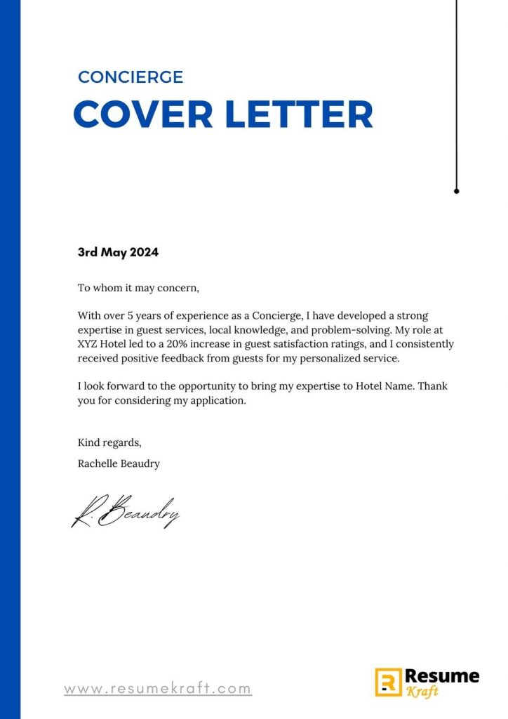cover letter for retail concierge
