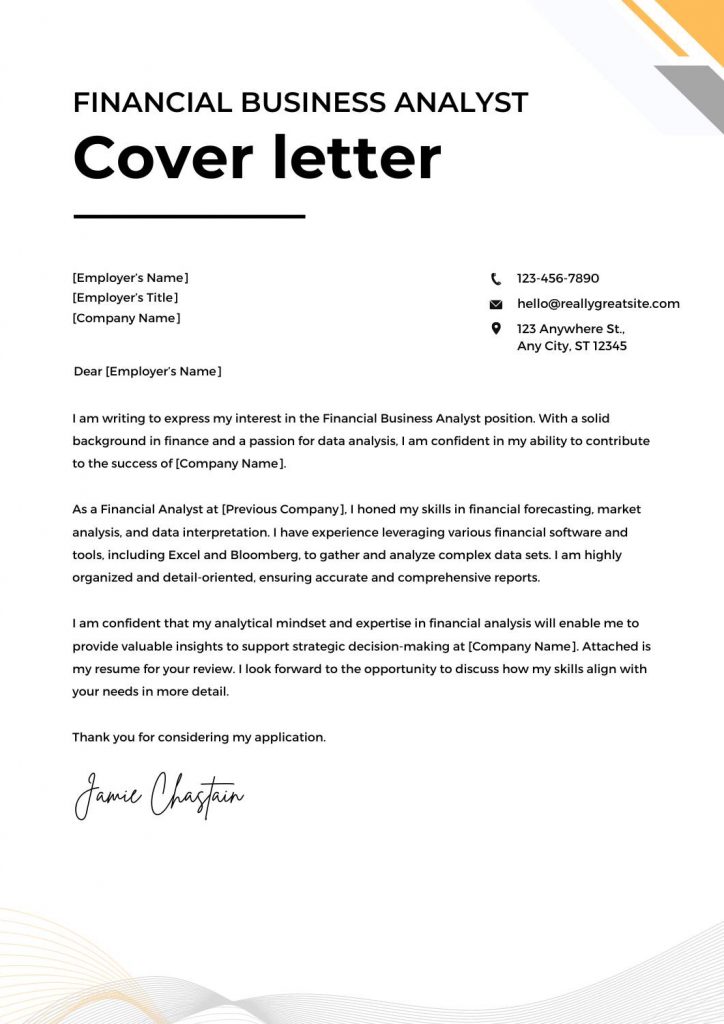 good cover letter examples finance