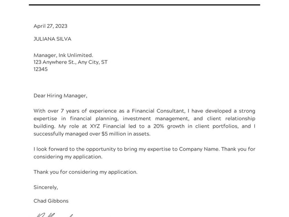 Financial Consultant Cover Letter